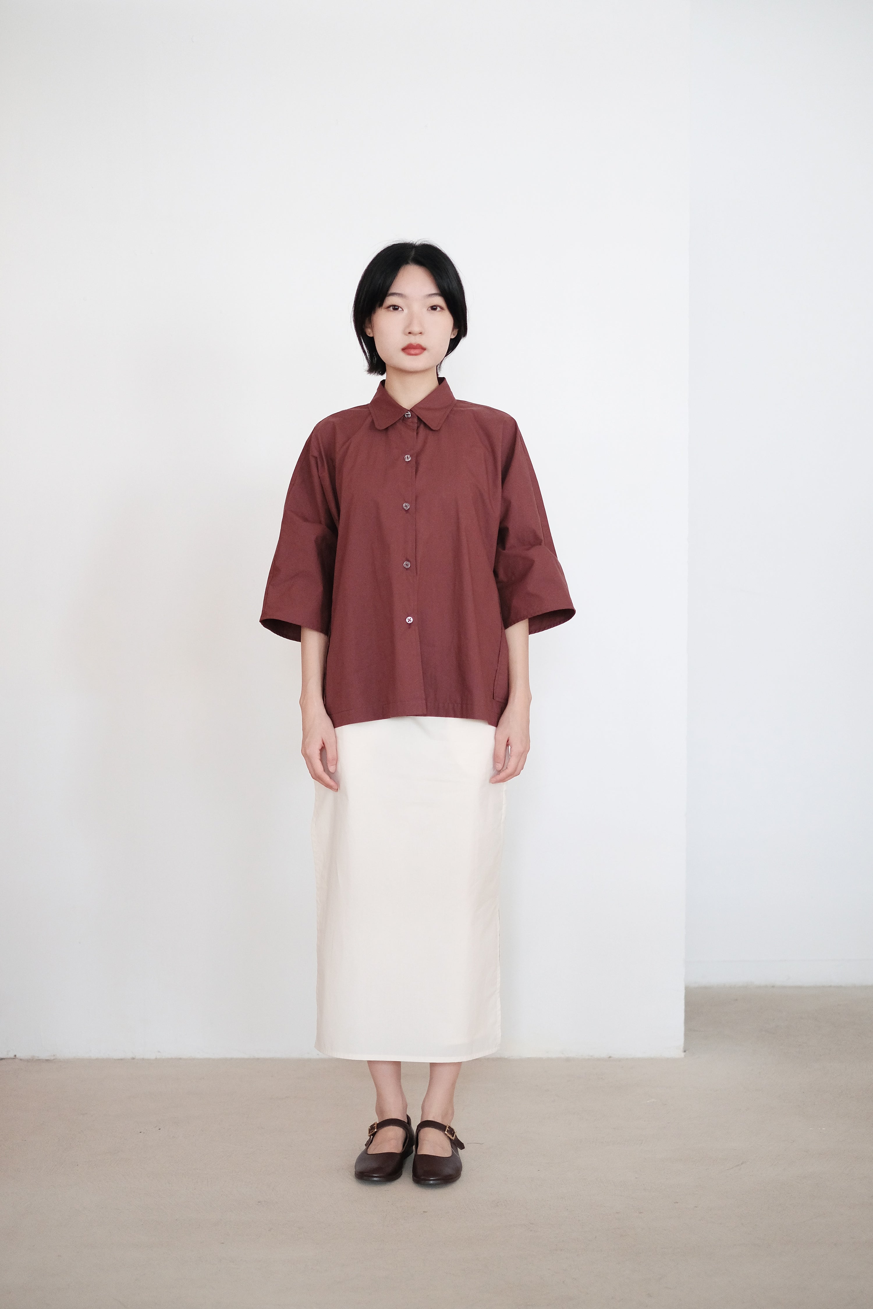 ZILPAH SHORT SLEEVES SHIRT (BURGUNDY)