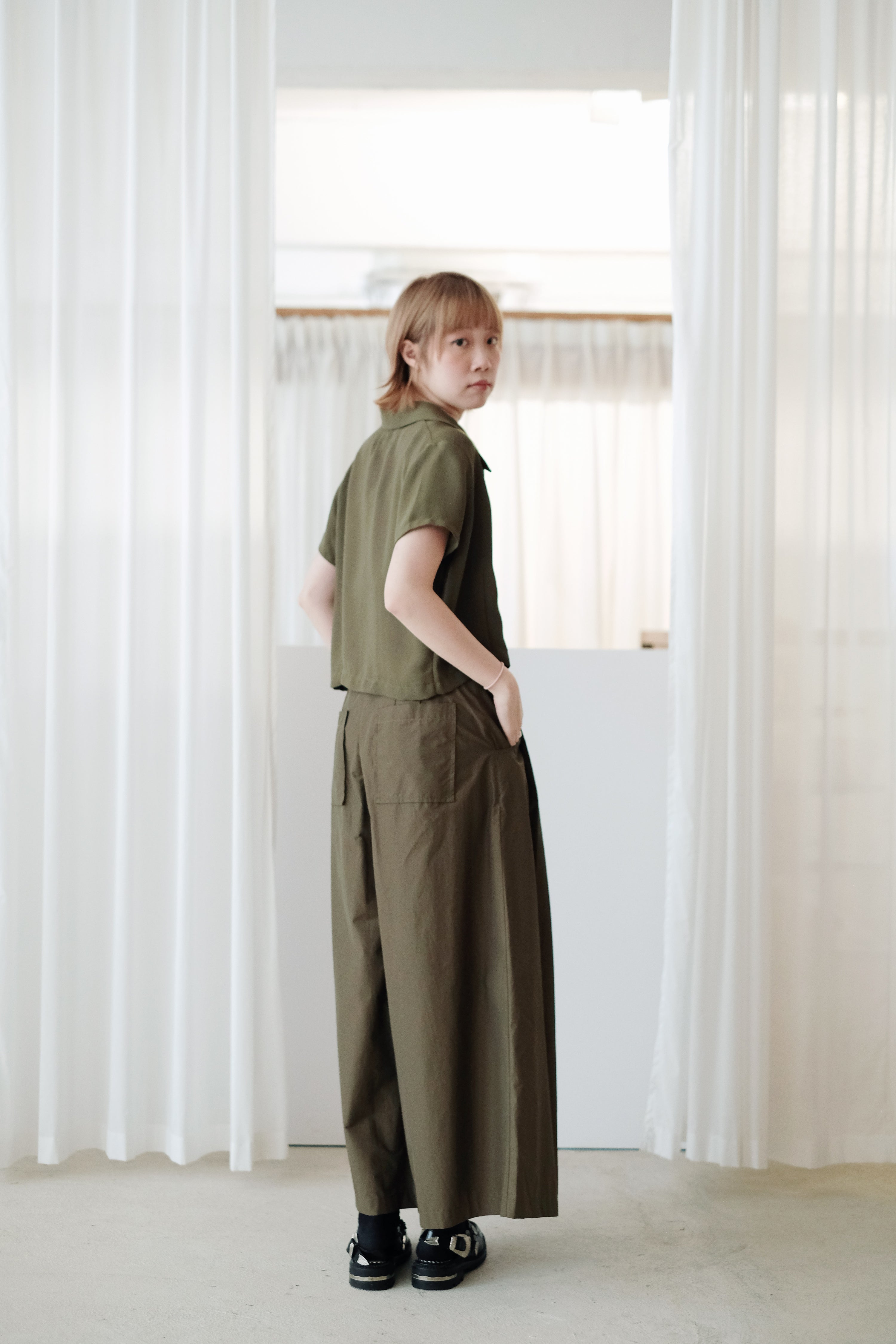 PALMER WIDE LEG TROUSERS (OLIVE)