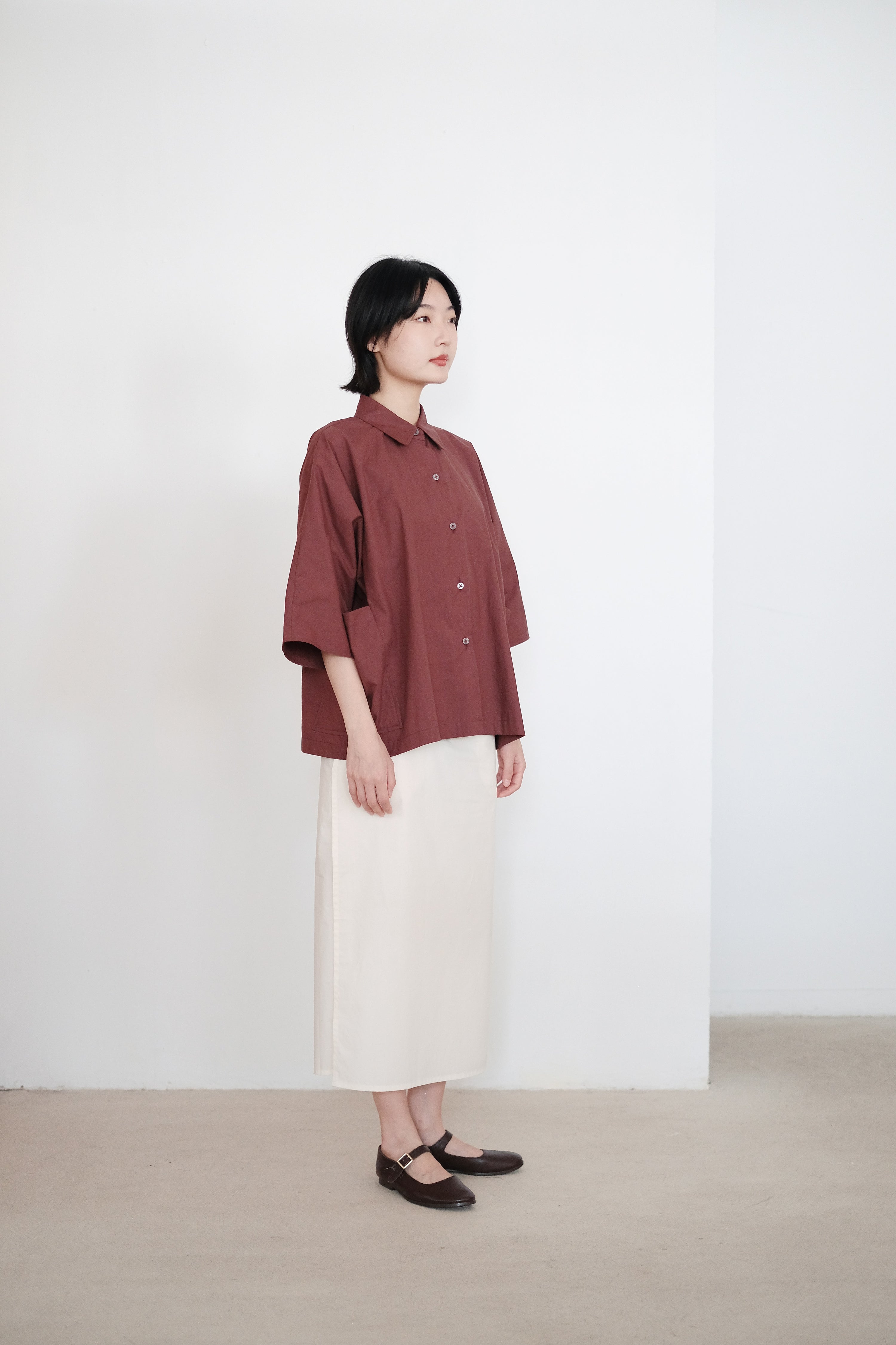 ZILPAH SHORT SLEEVES SHIRT (BURGUNDY)