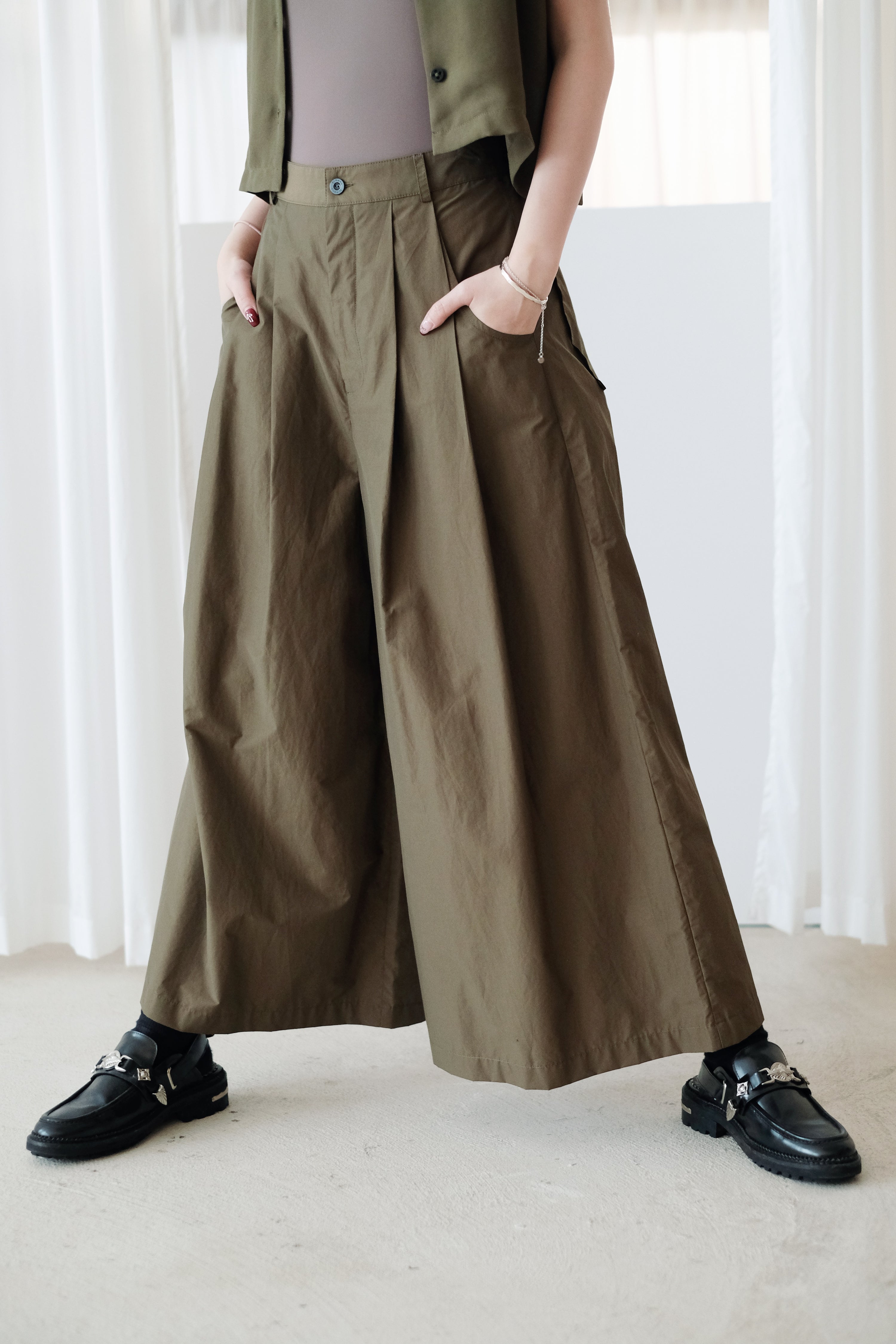 PALMER WIDE LEG TROUSERS (OLIVE)