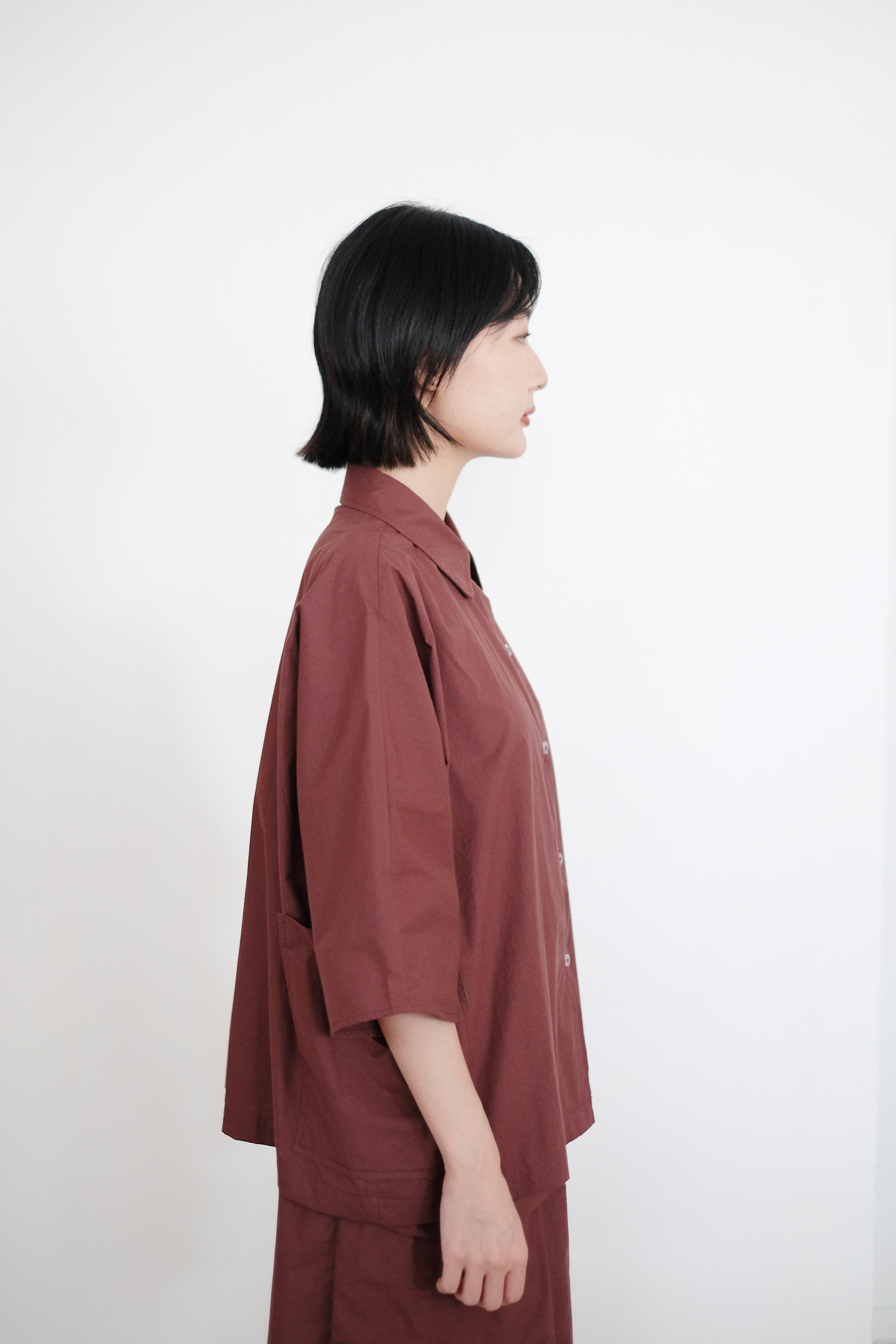 ZILPAH SHORT SLEEVES SHIRT (BURGUNDY)