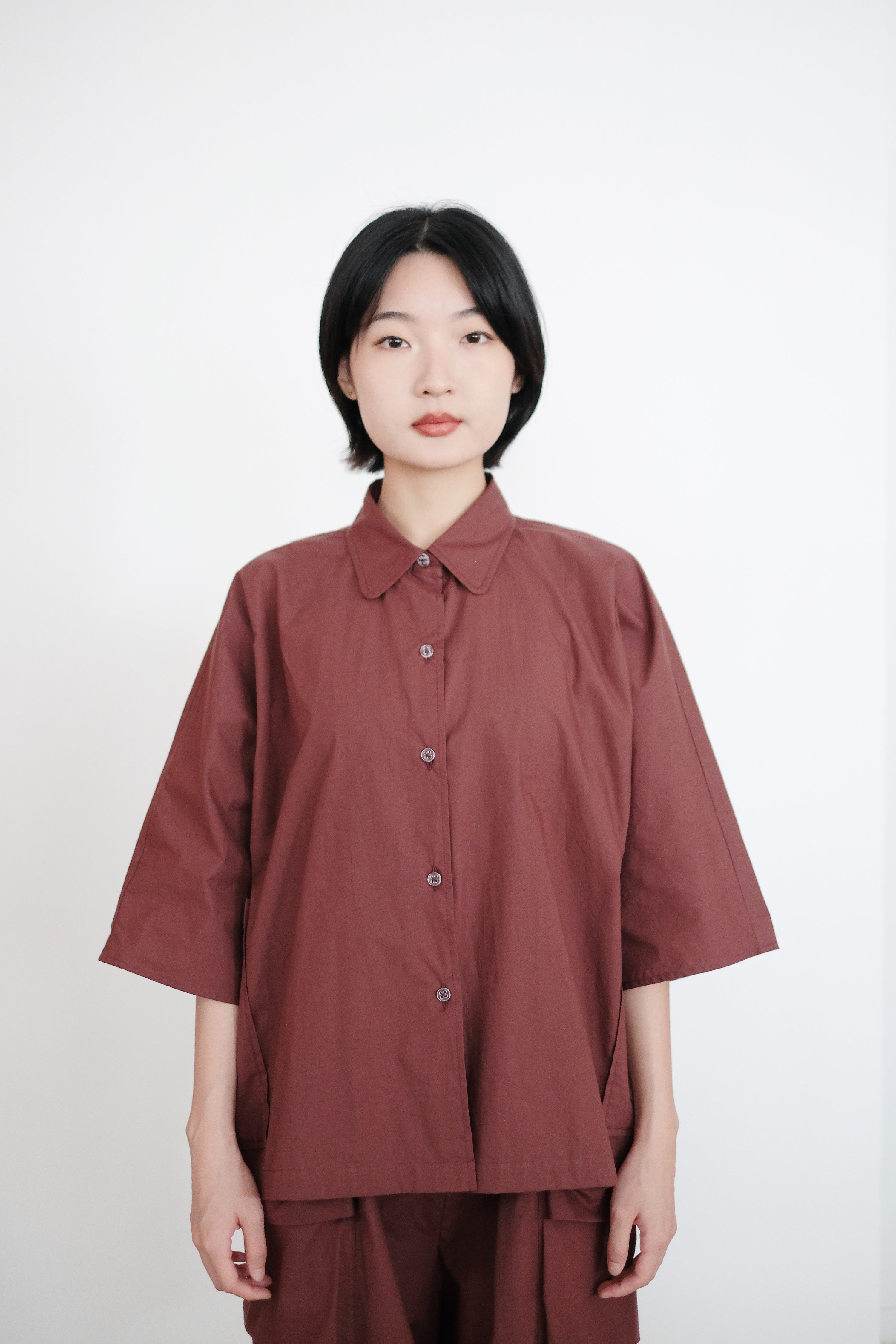 ZILPAH SHORT SLEEVES SHIRT (BURGUNDY)