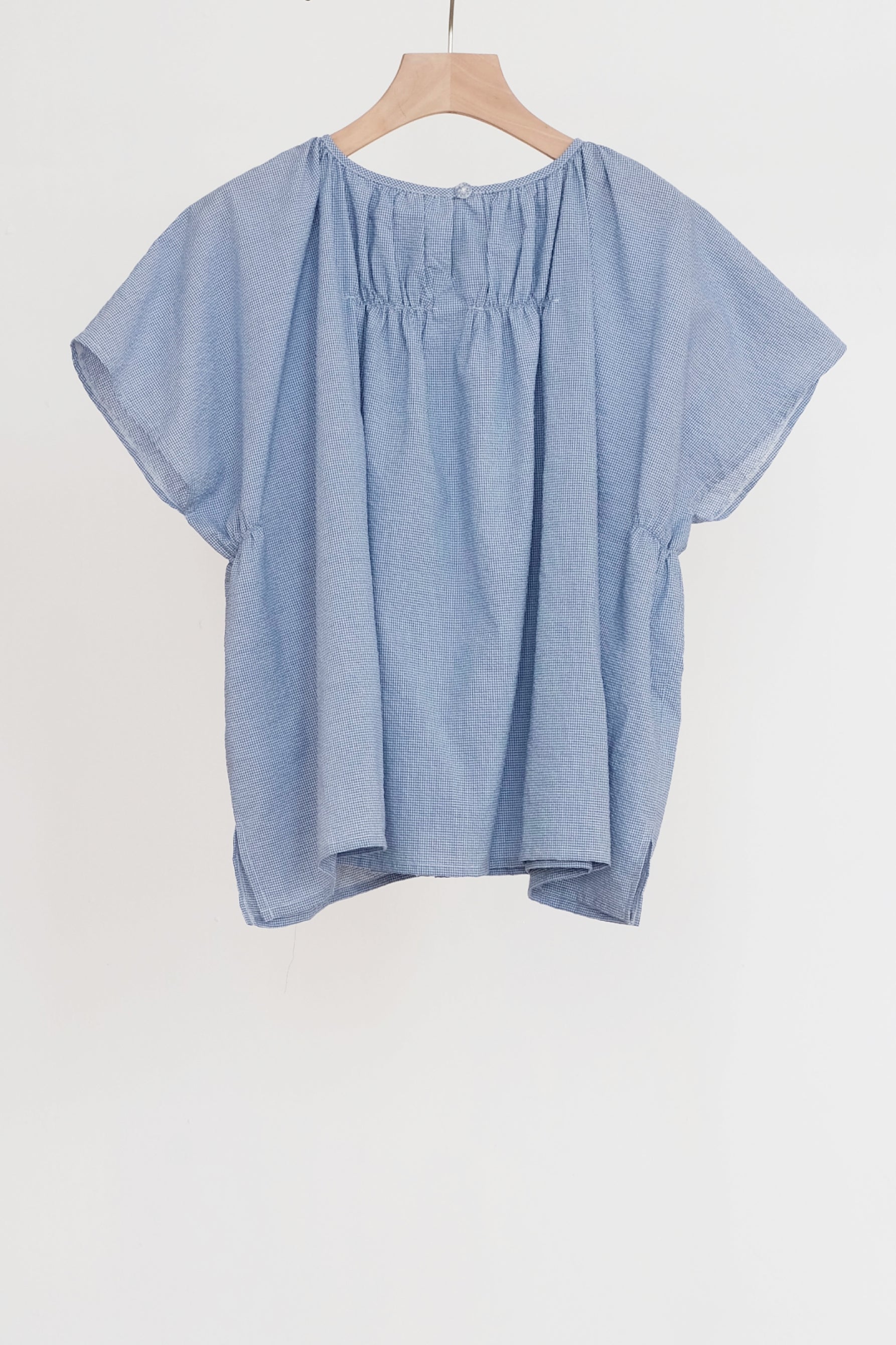 PAIGE GATHERED BLOUSE (CHECKERED BLUE)