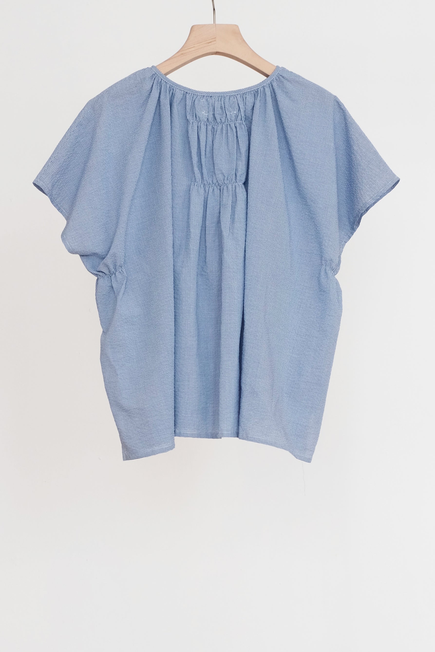 PAIGE GATHERED BLOUSE (CHECKERED BLUE)