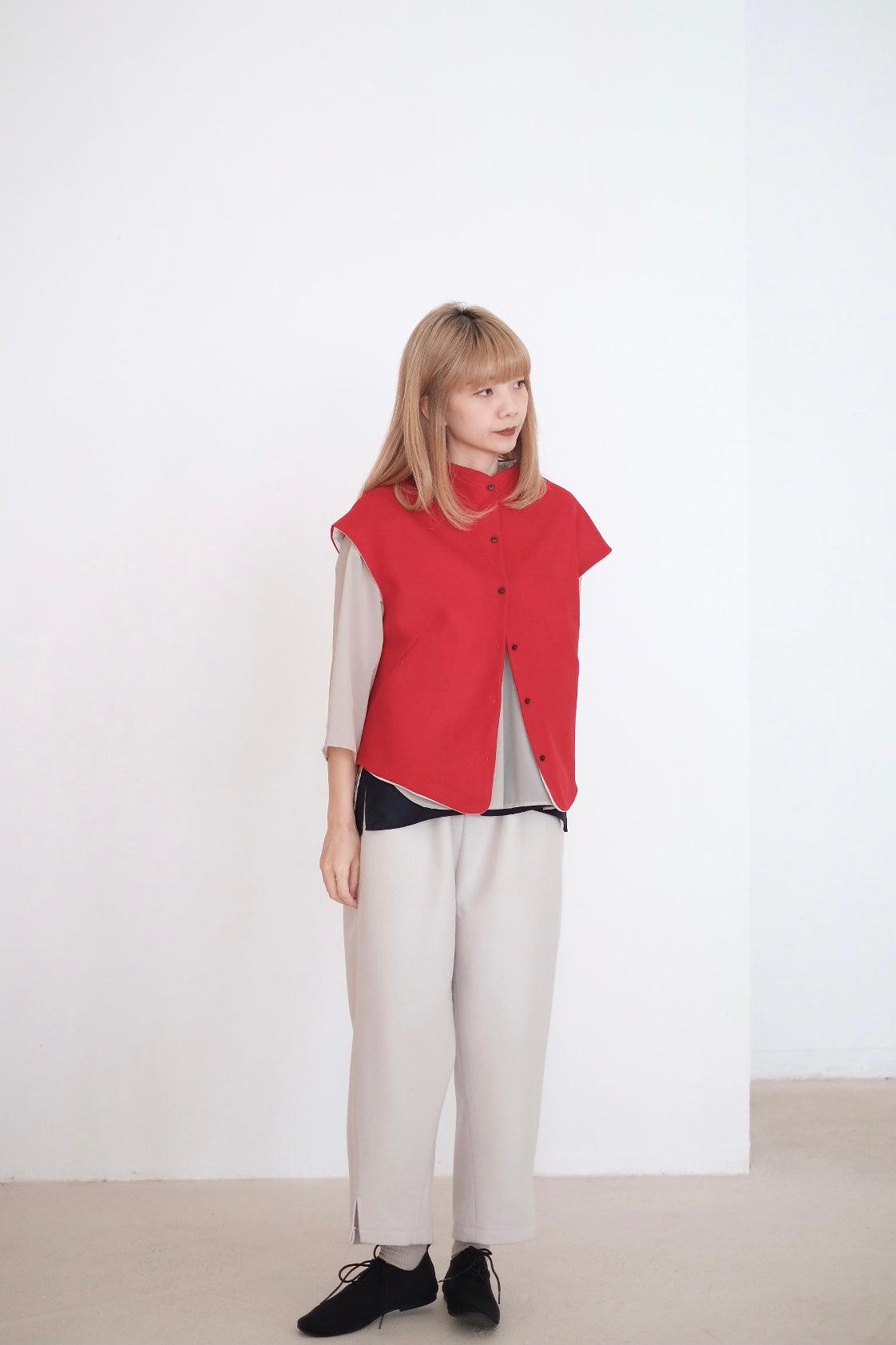 RED PENELOPE WAISTCOAT IN WOOL