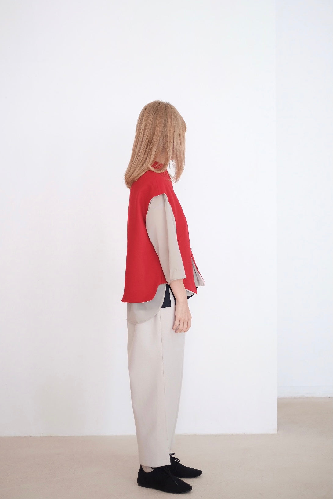 RED PENELOPE WAISTCOAT IN WOOL