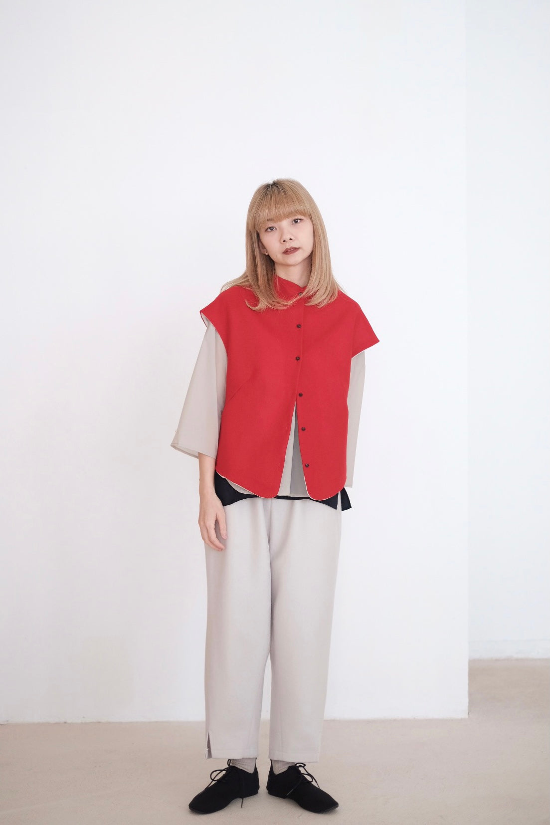 RED PENELOPE WAISTCOAT IN WOOL